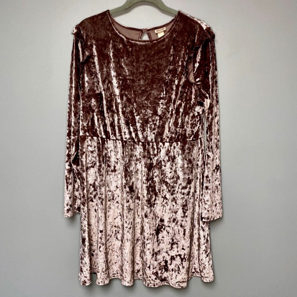 Long Sleeve Purple Velvet Mini Party Dress‎ with Ruffle Detail Junior's size XXL